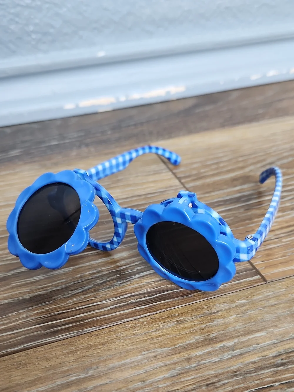 Vintage Kids Sunglasses Blue Gingham Check
